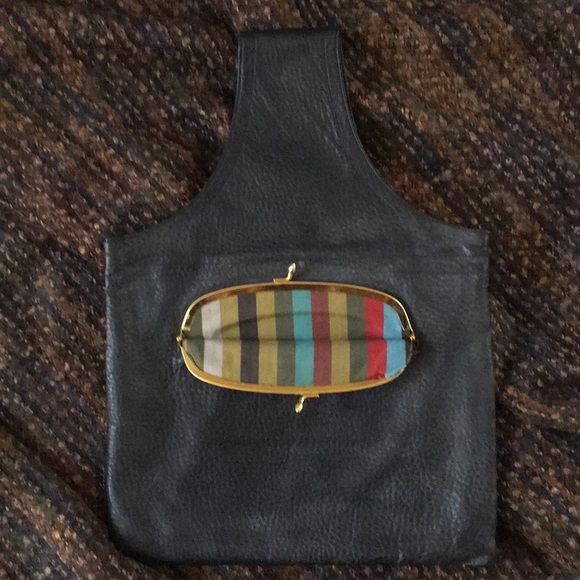 Vintage Handbags - Vintage 1960s Pebbled Leather Purse Unique Design